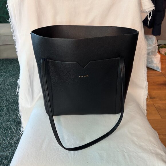 Pixie Mood Black Vegan Leather Tote Bag Large Shoulder Bag Work Purse - Picture 2 of 8